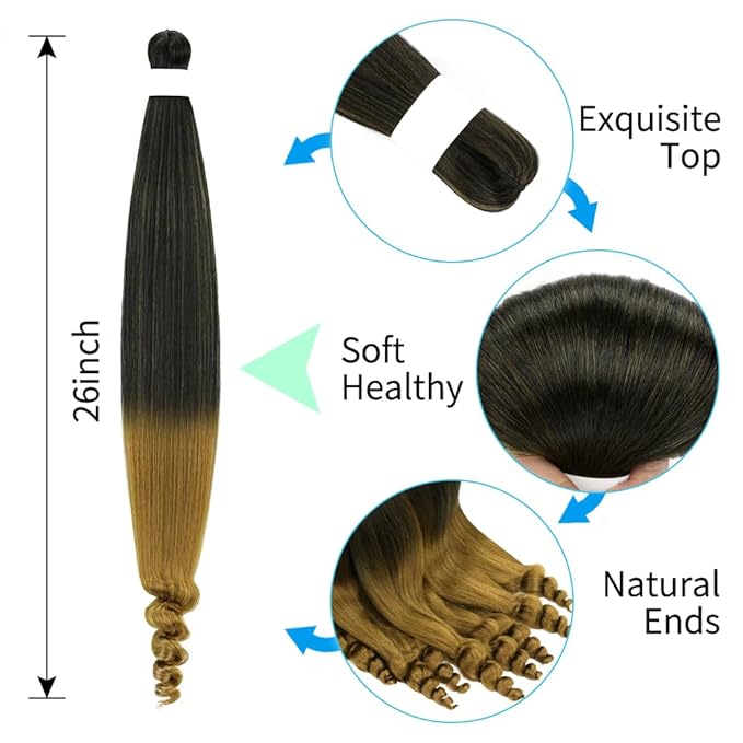 8 Pack Spiral Bump Braiding Hair Pre Stretched - 26" 90G/Pack Premium Pre Stretched Braiding Hair Extensions, Professional Itch Free Hot Water Setting Perm Spiral Bump Texture (1B/27)