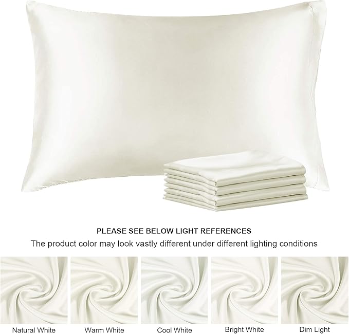 BEDELITE Satin Pillowcase for Hair and Skin, Super Soft Similar to Silk Pillow Cases 4 Pack with Envelope Closure, Cooling Pillowcases for Women Men (20"x40" King Size, Ivory)