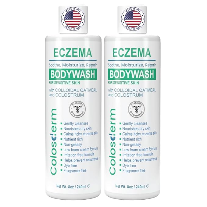 Eczema Cream Body Wash Sensitive Skin for Women & Men - Moisturising Bodywash with Colostrum & Colloidal Oatmeal bath - Gentle Cleanser for Dry Skin, Redness & Irritation, 16 fl oz, Made in USA