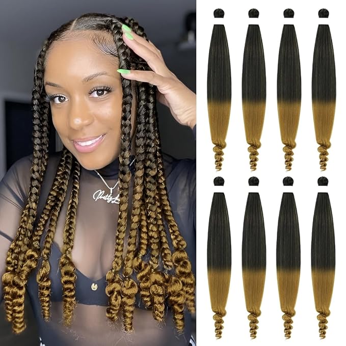 8 Pack Spiral Bump Braiding Hair Pre Stretched - 26" 90G/Pack Premium Pre Stretched Braiding Hair Extensions, Professional Itch Free Hot Water Setting Perm Spiral Bump Texture (1B/27)
