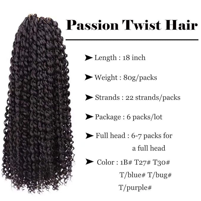 6 Packs Passion Twists Hair 18inch Water Wave Crochet Hair for Butterfly Soft Locs Synthetic Crochet Hair for Passion Twist Long Bohemian Locs Braiding Hair Extensions (18" 6packs 1B#)