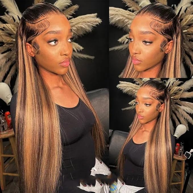 MEGOOD 13x6 Honey Blonde Wig Human Hair Pre Plucked 200% Density 13x6 Highlight Ombre Lace Front Wig Human Hair for Women Hd Lace Frontal Straight Honey Blonde Wig 22 Inch