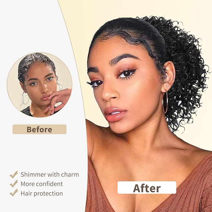 isheeny Human Hair Drawstring Ponytail for Black Women Natural Black Curly Extension 10Inch Instant Volume & Length for Everyday/Party