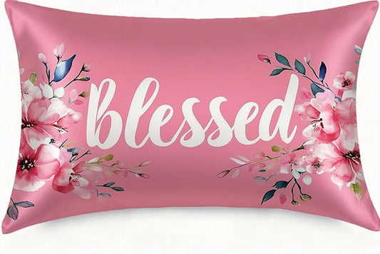 Satin Pillowcase with Zipper for Hair and Skin Blessed Watercolor Pink Floral 1 Pack Soft Silk Pillow Case Standard Size Wrinkle-Free Smooth and Cooling Satin Pillow Cover 20”x26”