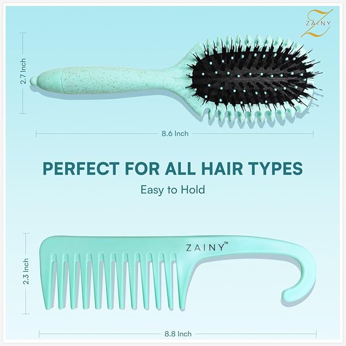 ZAINY Curl Defining Brush 2PC Set, Wide Tooth Comb for Curls, Curly Hair Brush for Women, Wet Detangler Wavy Hairbrush & Shower Detangling Curl Comb & Define Curl Brush for Kids, Girls, Toddlers & Men