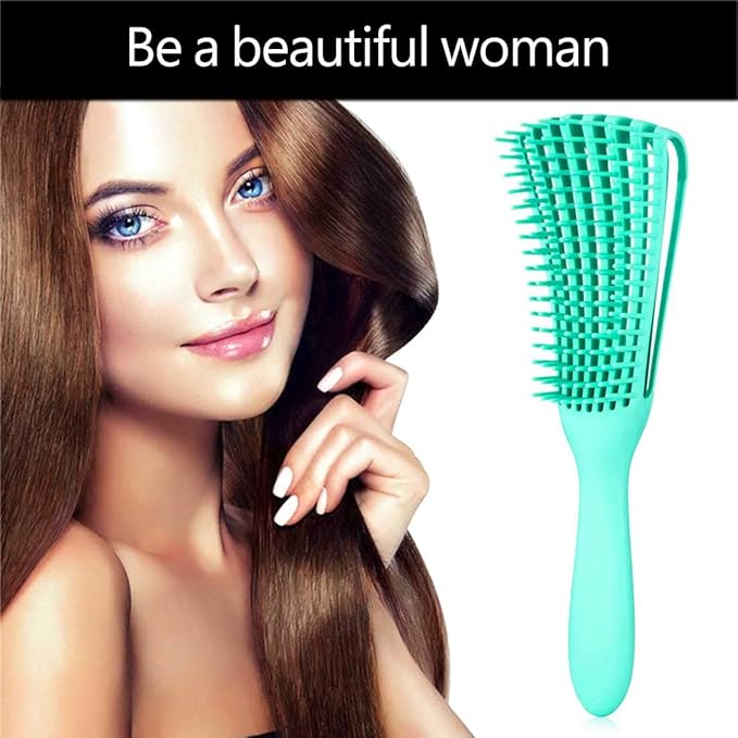 Detangling Brush for Women's Afro American/African 3a to 4c Kinky, Wavy, Curly, Coily Hair - Knots Detangler and Scalp Massage Comb for Wet/Dry/Oil/Thick/Long Hair (2 pcs, Purple-Green)