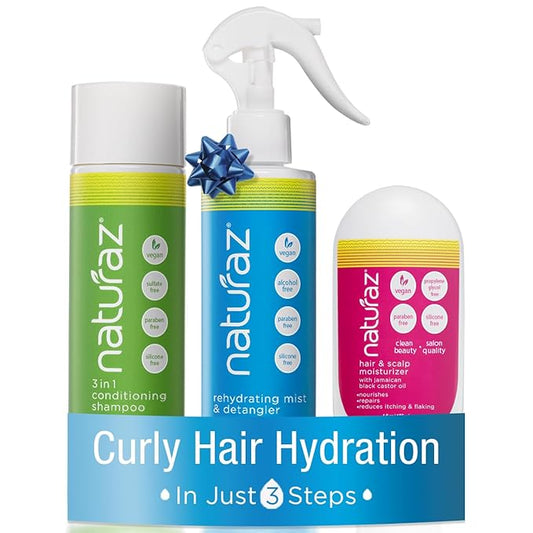 3-Step Moisture Burst System for Tight Curls & Coils with Curly Hair Shampoo, Leave In Conditioner Spray & Hair & Scalp Moisturizer – Softens Dry Hair, Detangles, Boosts Growth & Soothes Scalp