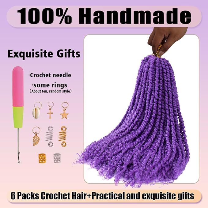 18inch Passion Twist Crochet Hair 96 Stands Pre-Twisted Passion Twist Hair 6 Packs Pre-Looped Passion Twists Braids Synthetic Passion Twist Purple Crochet Braids Hair Extensions (806#, 18 inch)