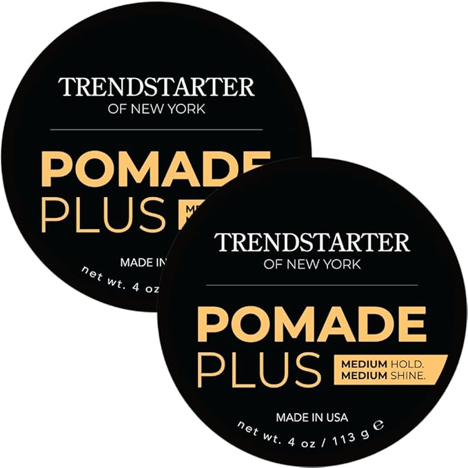 TRENDSTARTER Pomade Plus, 4 oz - Medium Hold and Shine, Premium Flake-Free Water-Based Hair Styling Gel for All Hair Types - Pack of 2 - Includes Argan Oil, Made in USA