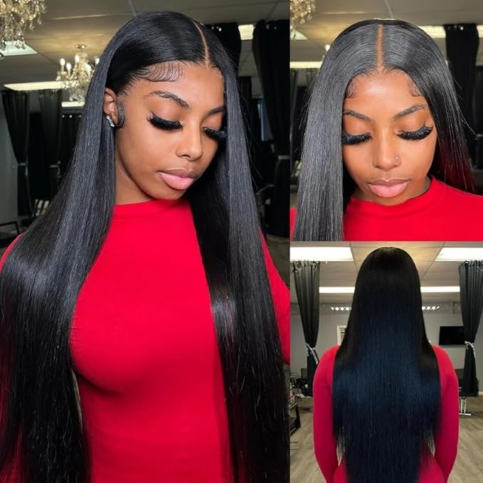 Straight Human Hair Bundles 100% Unprocessed Brazilian Straight Virgin Human Hair 4 Bundles Human Hair Extensions Natural Black Color(16 16 16 16)