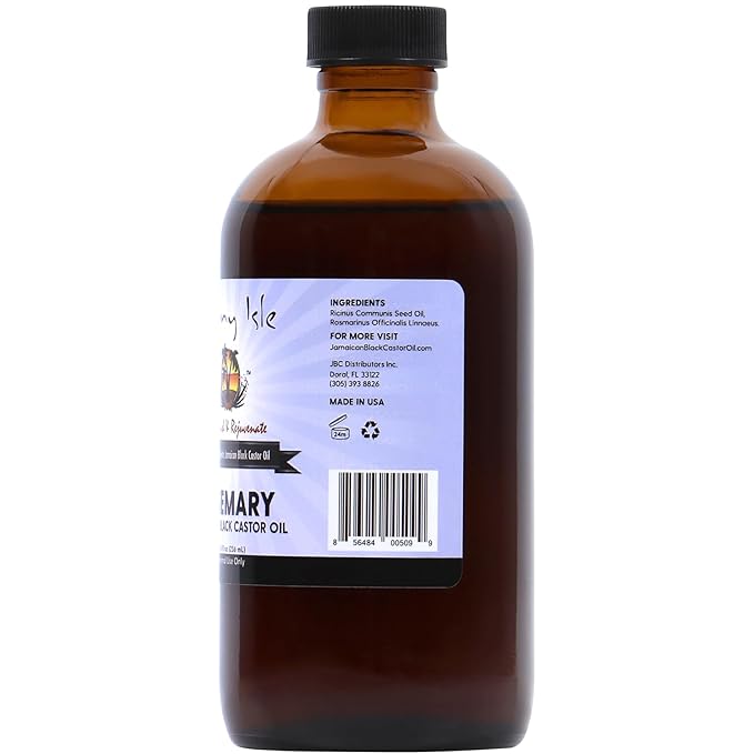 Sunny Isle Rosemary Jamaican Black Castor Oil 8oz | Hair Growth Formula | For Scalp & Gentle Acne-Prone Skin Care | Hot Oil Treatment