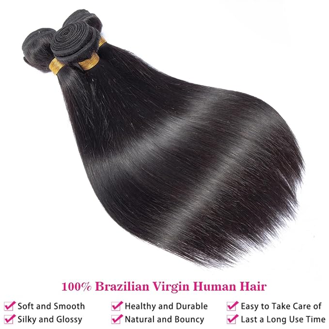 Straight Human Hair Bundles 3 Bundles 24-26-28 Inch 100% Unprocessed Brazilian Virgin Remy Hair Straight Human Hair Extensions For Black Women