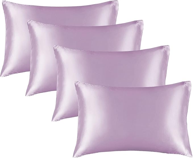 BEDELITE Satin Pillowcase for Hair and Skin, Super Soft Similar to Silk Pillow Cases 4 Pack with Envelope Closure, Cooling Pillowcases for Women Men (20"x26" Standard Size, Lavender)