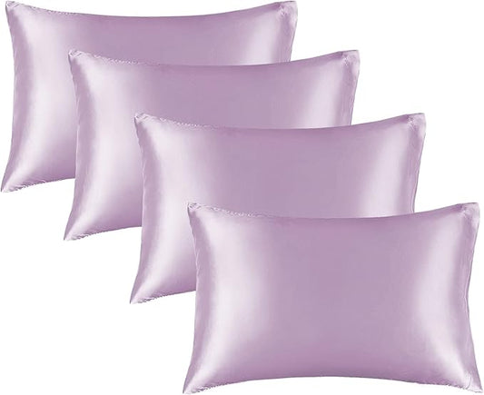 BEDELITE Satin Pillowcase for Hair and Skin, Super Soft Similar to Silk Pillow Cases 4 Pack with Envelope Closure, Cooling Pillowcases for Women Men (20"x26" Standard Size, Lavender)