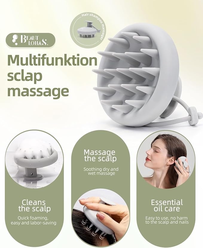 Scalp Massager Tool Shampoo Brush, Scalp Scrubber with Soft Silicone Bristles, Scalp Massager Hair Grouth, Dandruff Removal, Wet Dry Hair Scrubber Brush for All(Gray)