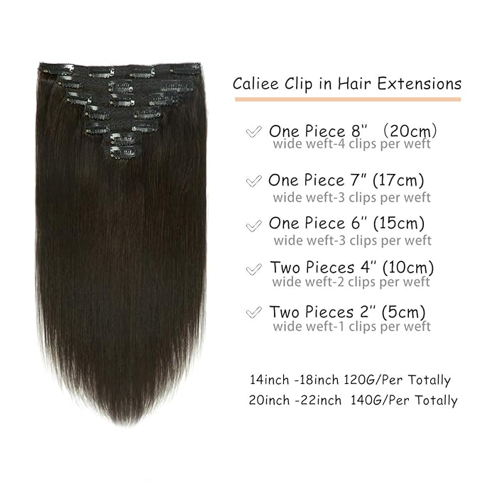 Caliee Clip in Hair Extensions Human Hair 20 Inch Black Hair Extensions Clip in Human Hair 1B Natural Black Double Weft 7 Pcs 140 G Thick Hair for Full Head
