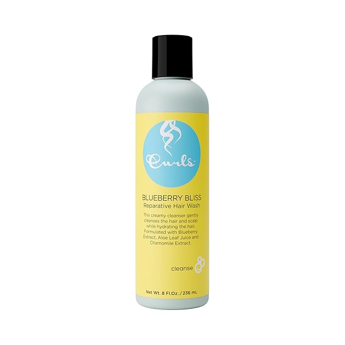 Curls Blueberry Bliss Reparative Hair Wash - 8 oz, Encourage Balanced Scalp, Rich and Creamy Sulfate-Free Cleanser, For Wavy, Curly, and Coily Hair Types