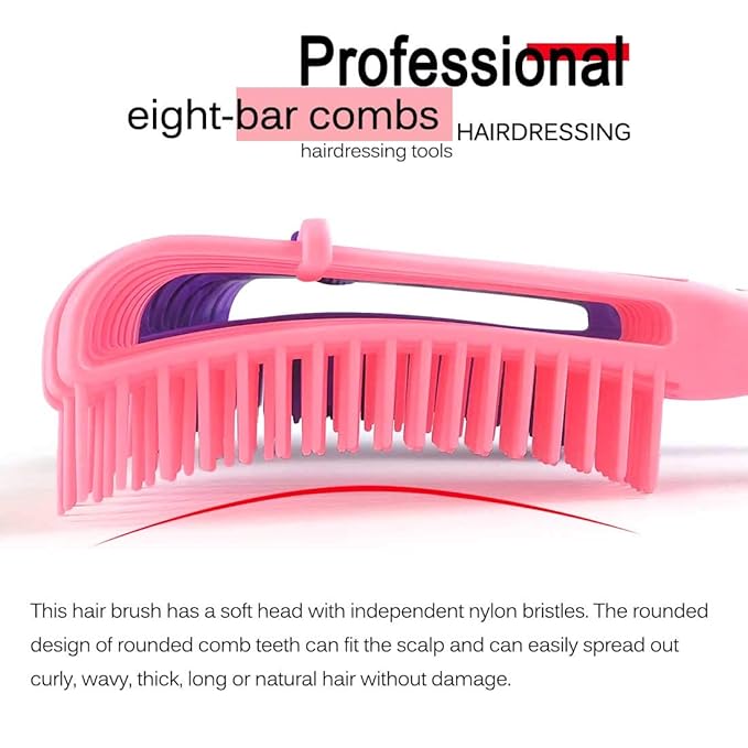 Detangling Brush for Afro American/African 3a to 4c Kinky, Wavy/Curly/Coily Hair - Women's Scalp Massaging Comb for Wet/Dry/Oily/Thick/Long Textured Hair, Knot Detangler (2 pcs, Purple-Pink)