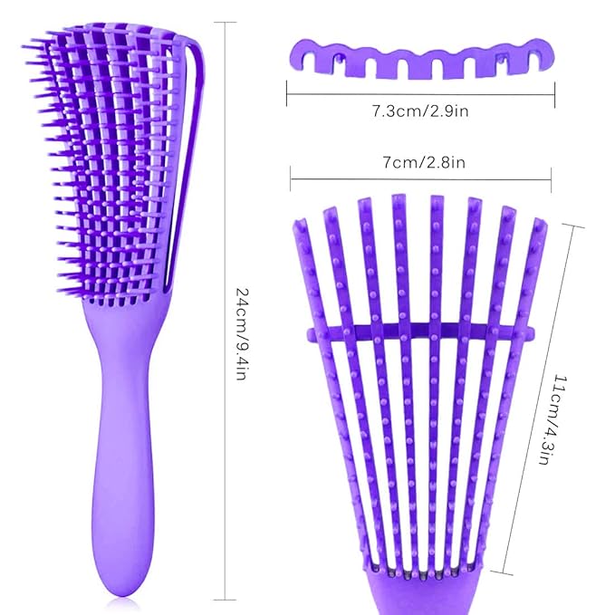 Hair Brush for Afro America/African Hair Textured 3a to 4c Kinky Wavy/Curly/Coily/Wet/Dry/Oil/Thick/Long Hair, Detangling Brush for Women (2 pcs, Purple-Purple)
