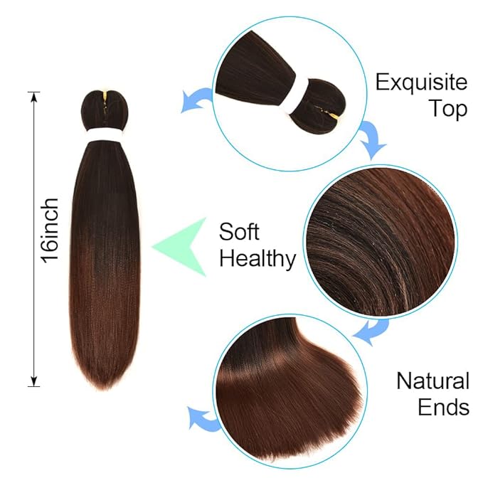 8 Pack Ombre Braiding Hair Pre Stretched - 16" 55G/Pack Premium Pre Stretched Braiding Hair Extensions, Professional Itch Free Hot Water Setting Perm Yaki Texture Prestretched Hair(1B30)