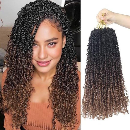 Yanky Twist Crochet Hair, PILLUGER Yaki Twists Hair Micro Spring Twist Braids,9 Packs Pre-looped passion Twist Brown Senegalese With Curls Crochet Synthetic Hair Extensions（16-1B-4-30）
