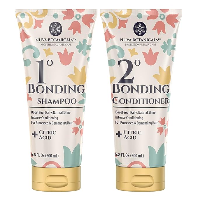 Nuva Botanicals Bond Repair Hair Treatment for Dry Damaged Hair - Intense Conditioning Shampoo and Conditioner Set Hair Bonding Treatment with Salicylic Acid, Vitamin B5, Citric Acid(6.8 fl oz each)