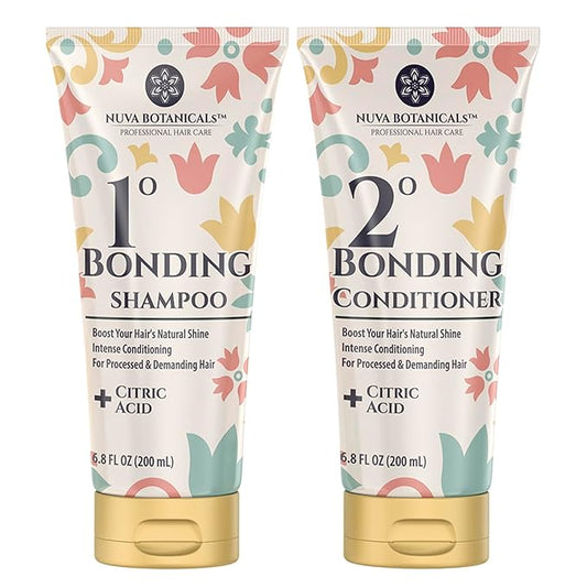 Nuva Botanicals Bond Repair Hair Treatment for Dry Damaged Hair - Intense Conditioning Shampoo and Conditioner Set Hair Bonding Treatment with Salicylic Acid, Vitamin B5, Citric Acid(6.8 fl oz each)