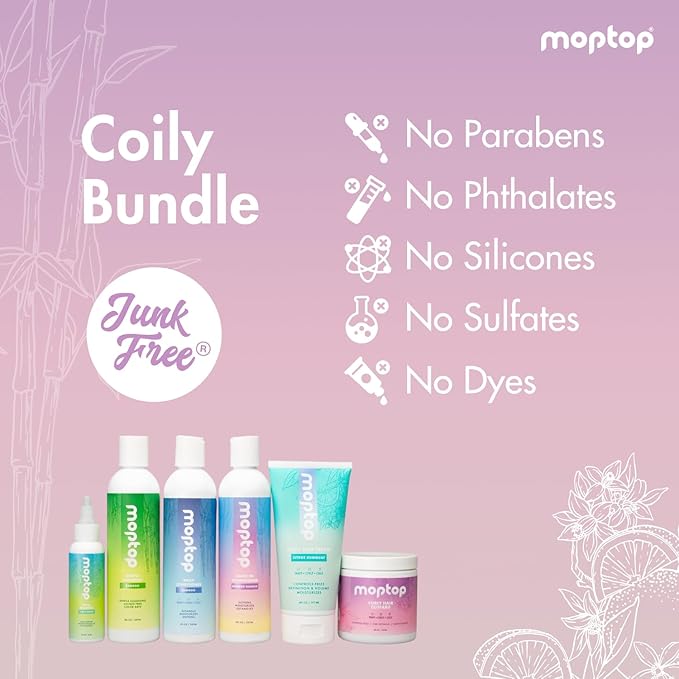 MopTop Kinky-Coily Hair Care Kit: Detox Shampoo, Gentle Shampoo, Daily Conditioner, Curly Gel, Moisturizing Hair Care Products Set