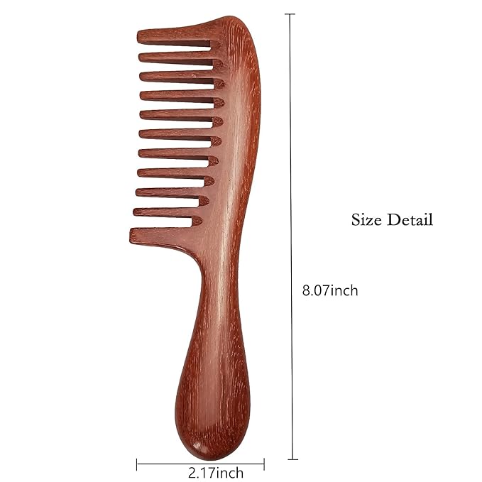 Louise Maelys Wide Tooth Hair Comb for Curly Hair - Red Sandalwood Detangler Combs for Women