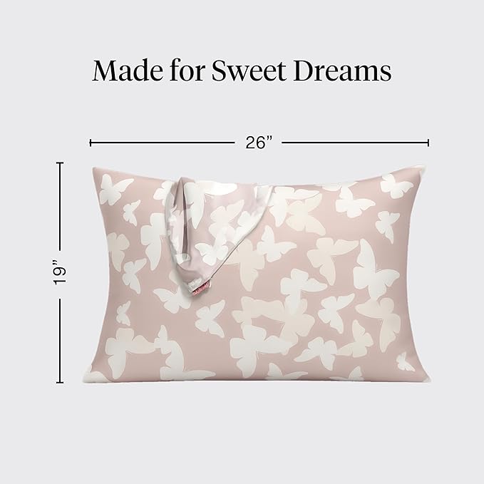 Kitsch Satin Pillowcase with Zipper for Hair & Skin, Softer Than Silk Pillow Cases Queen, Wrinkle-Free, Smooth and Cooling Satin Pillow Covers, Standard Size 19"x26", Champagne Butterfly