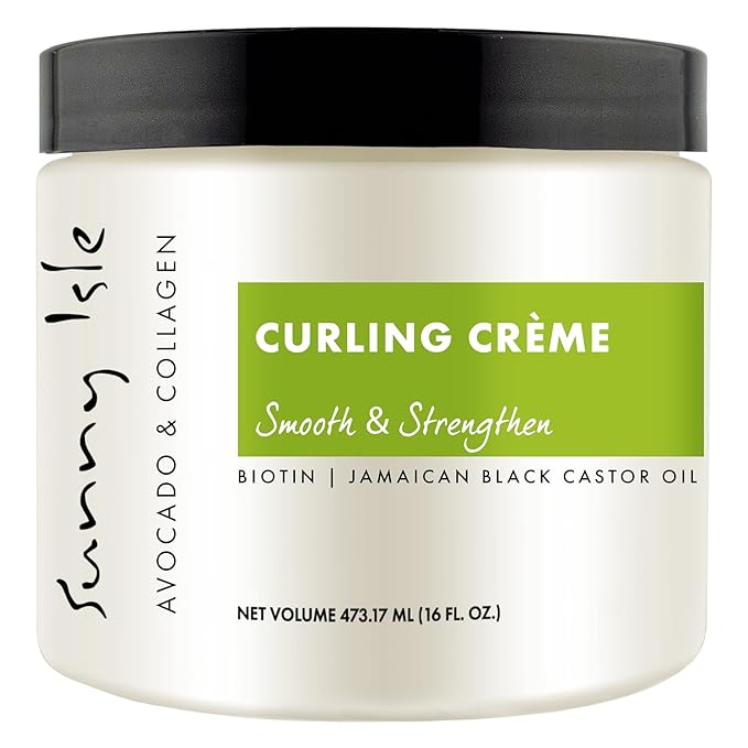 Sunny Isle Avocado and Collagen Curling Crème 16oz | Biotin and Jamaican Black Castor Oil Infused | Lightweight Formula For Waves, Curls and Twists