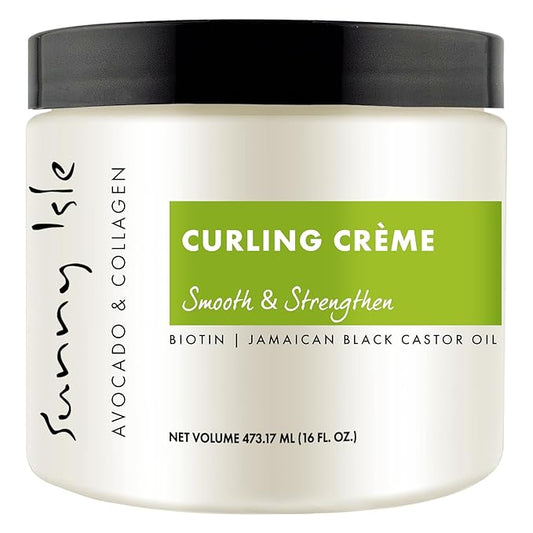 Sunny Isle Avocado and Collagen Curling Crème 16oz | Biotin and Jamaican Black Castor Oil Infused | Lightweight Formula For Waves, Curls and Twists