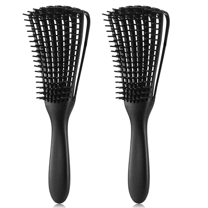 Detangling Brush for Afro America/African Hair Textured 3a to 4c, Knots Detangler Scalp Massage Comb Hair Detangler for Women (2 pcs, Black-Black)