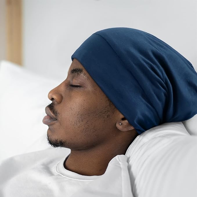OLESILK Mulberry Silk Bonnet for Men, Mens Bonnet for Curly Hair, 100% Real Silk Hair Bonnet for Sleeping, Night Cap for Frizzy, RoyalBlue