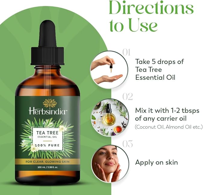 Tea Tree Essential Oil for Skin - Huge 3.3 Fl Oz - 100% Pure - Premium Grade with Glass Dropper, Undiluted, Non-GMO