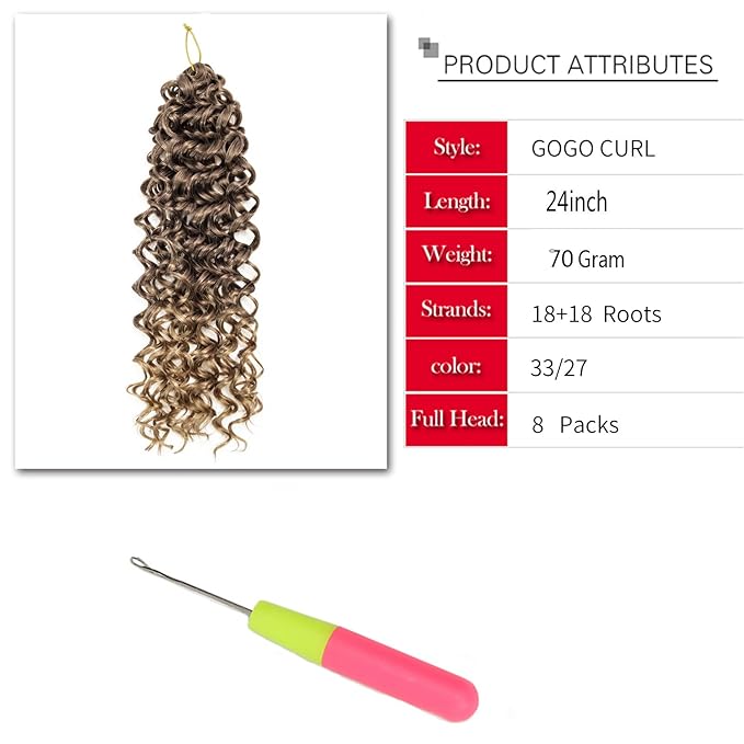 YXCHERISHAIR 8 Packs Curly Crochet Hair GoGo Curl Crochet hair for Women Deep Wave Braiding hair,Synthetic Bohemian Crochet Braids Water Wave Crochet hair Extensions (18inch, 33/27)