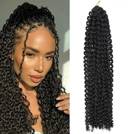 24 Inch Passion Twist Hair 1 Pack Water Wave Crochet Hair Natural Black Color Passion Twist Crochet Hair Synthetic Hair Extensions for Women (24 inch, 1Pack 1B）