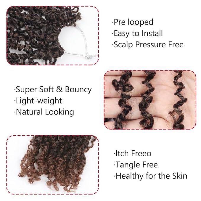 Yanky Twist Crochet Hair, PILLUGER Yaki Twists Hair Micro Spring Twist Braids,9 Packs Pre-looped passion Twist Brown Senegalese With Curls Crochet Synthetic Hair Extensions（14-T30）