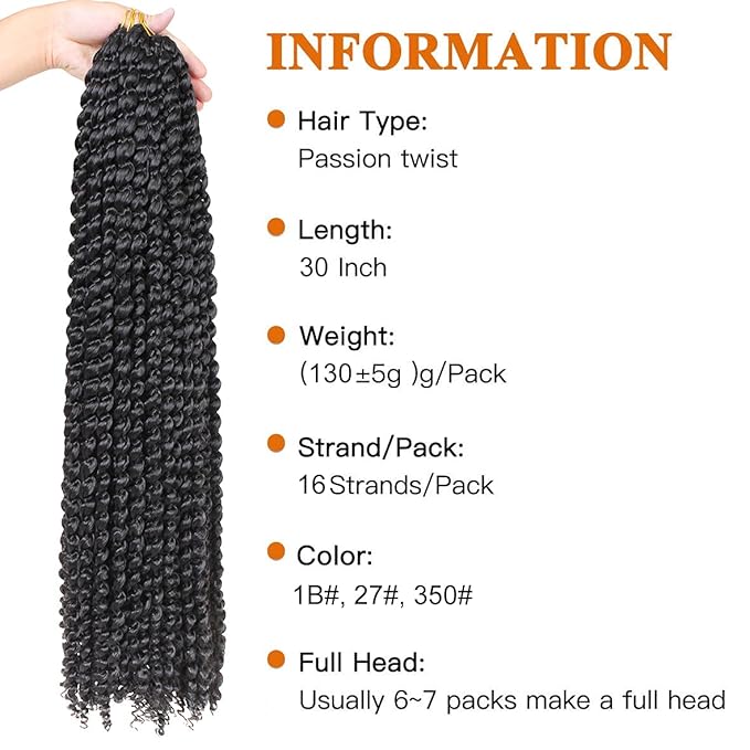 ZRQ Passion Twist Hair Natural Black 7Packs 30 Inch Water Wave Crochet Hair Goddess Bohemian Spring Twist Hair for Butterfly Locs Crochet Hair Synthetic Braiding Hair Extensions #1B