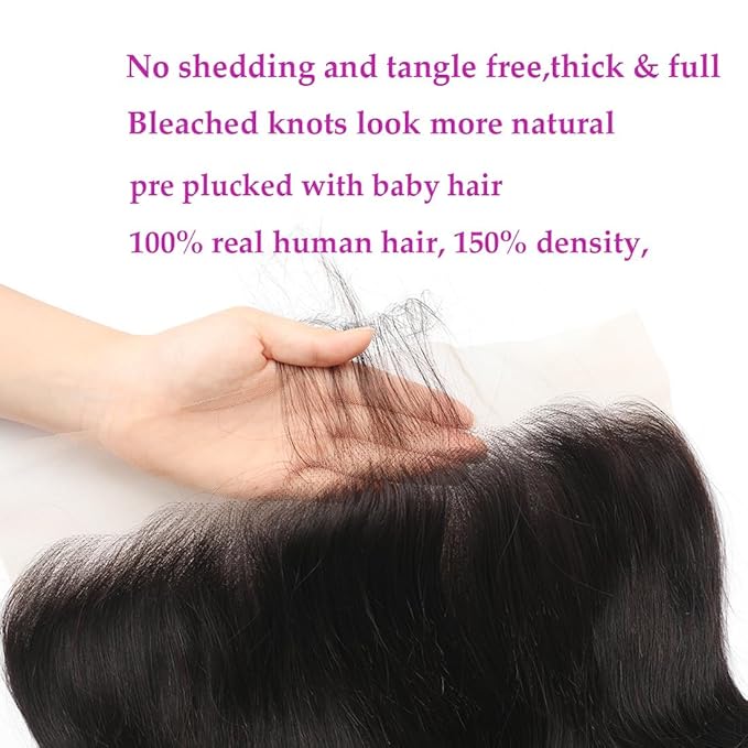 13x6 Lace Frontal Human Hair Closure Body Wave HD Transparent 13x6 Ear to Ear Frontal Closure With Baby Hair Free Part 100% Virgin Human Hair Natural Hairline 18inch