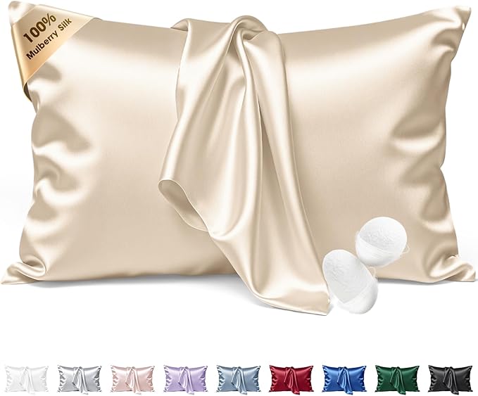 Silk Pillow Cases King Size 100% Mulberry Silk Pillowcase for Hair & Skin 22 Momme Both Sided Grade 6A Silk Cooling Soft Breathable 20 x 36 Inches with Hidden Zipper 1PC, Beige