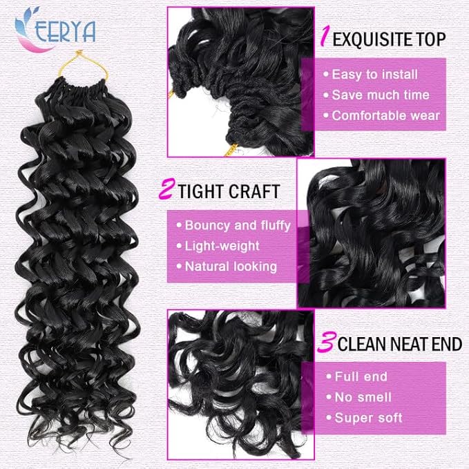 7 Packs GoGo Curl Crochet Hair 16 Inch Short Curly Crochet Hair for Women Deep Wave Beach Curl Crochet Braids Synthetic Braiding Hair Extensions(16 Inch, #1B)