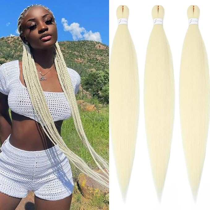 Umylar 613 Braiding Hair Extensions 32 Inch Pre stretched Braiding Hair Yaki Braids Hair Hot Water Setting Synthetic Hair Colored Braiding Hair Pre stretched Crochet Hair(32Inch,3 Packs,613#)