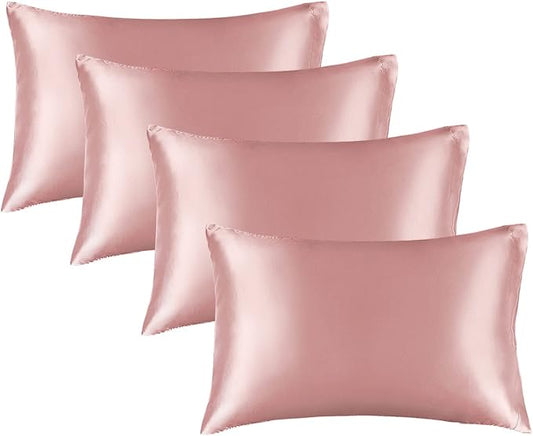 BEDELITE Satin Pillowcase for Hair and Skin, Super Soft Similar to Silk Pillow Cases 4 Pack with Envelope Closure, Cooling Pillowcases for Women Men (20"x36" King Size, Rose Pink)
