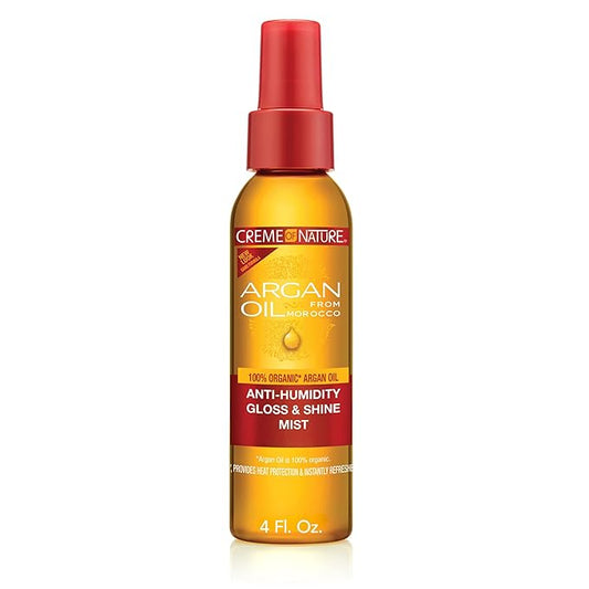 Creme of Nature Anti-Humidity Gloss & Shine Mist, Lightweight Frizz Control and Heat Protection, Infused with 100% Organic Argan Oil from Morocco, 4 oz