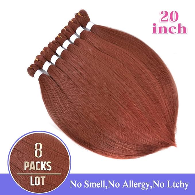 8 Pack Ombre Braiding Hair Pre Stretched - 20" 75G/Pack Premium Pre Stretched Braiding Hair Extensions, Professional Itch Free Hot Water Setting Perm Yaki Texture Prestretched Hair(#350)