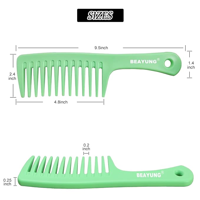2 PCS Large Wide Tooth Comb, Shower Combs for Women, Curly Hair Brush, Detangling Comb, Hair Styling, Hairdressing Tool (1Green,1Pink)