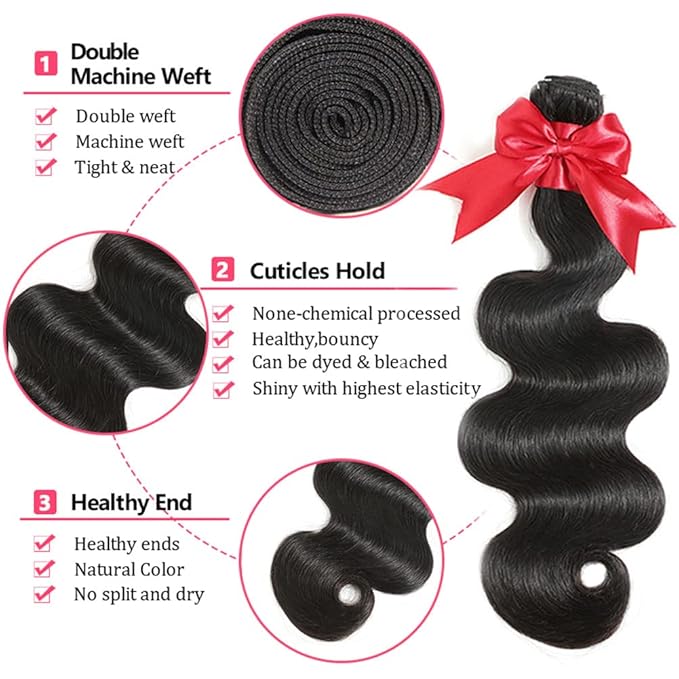 12A Body Wave Bundles with Closure Human Hair 12 14 16+10 Inch Brazilian Virgin Body Wave Human Hair Weave 3 Bundles with 4x4 HD Lace Closure