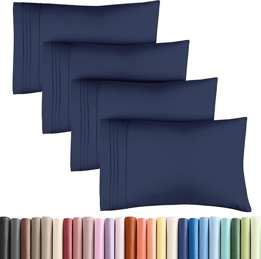 King Pillow Cases Set of 4 - Ultra Soft Hotel Quality Pillowcase Covers - Comfy, Cozy & Wrinkle Free - Shrinkage, Stain & Fade Resistant - Machine Washable Pillow Protectors - 4 Piece Set - Navy Blue