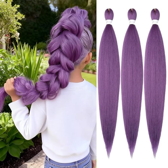 Pre stretched Braiding Hair Extensions Hot Water Setting Synthetic Hair Pre Stretched Crochet Braids Hair 16 Inch 3 Pack Lavender#